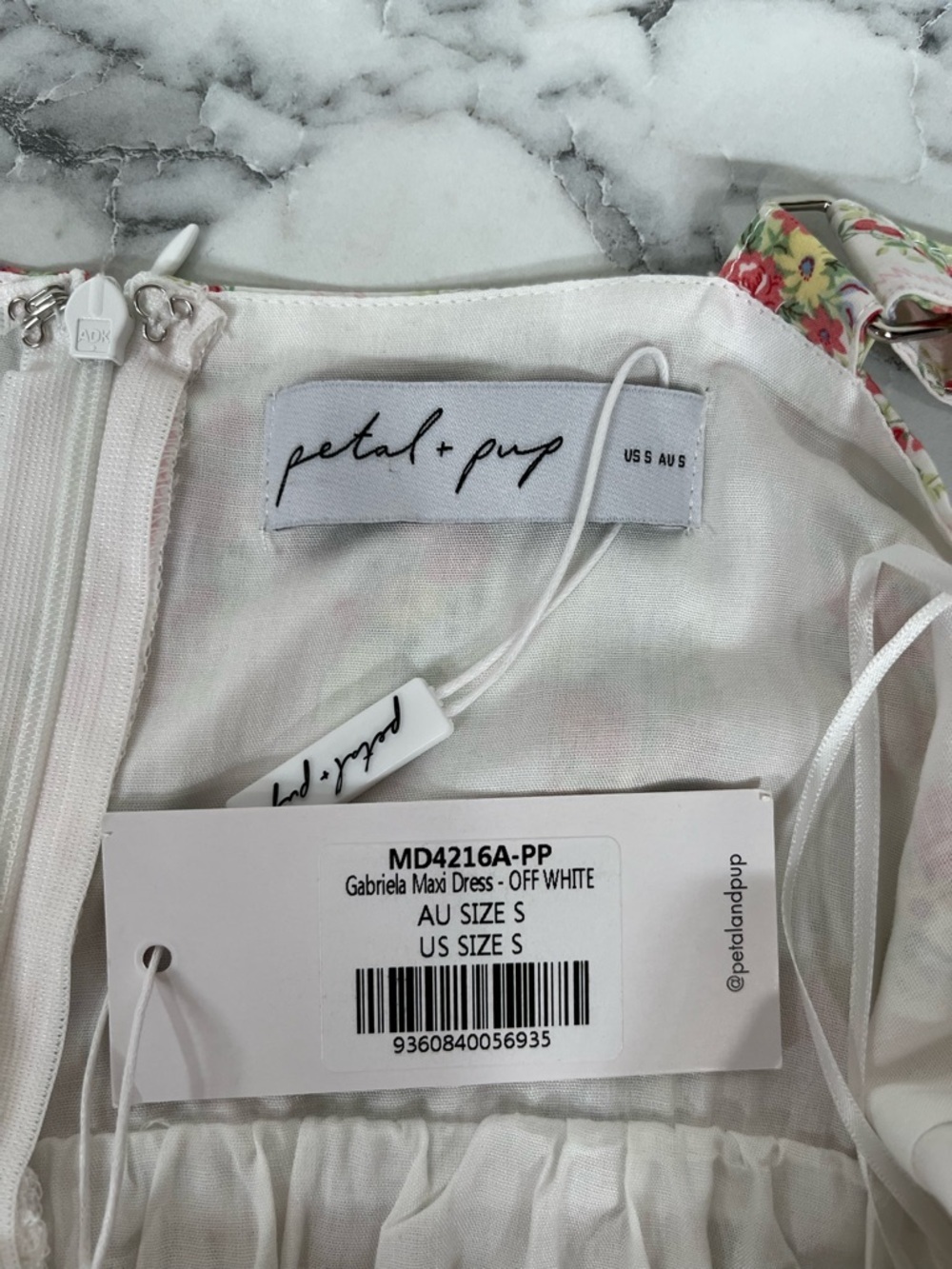 Petal & Pup Gabriela flower bouquet print maxi dress ivory pink cottagecore S - Picture 13 of 15